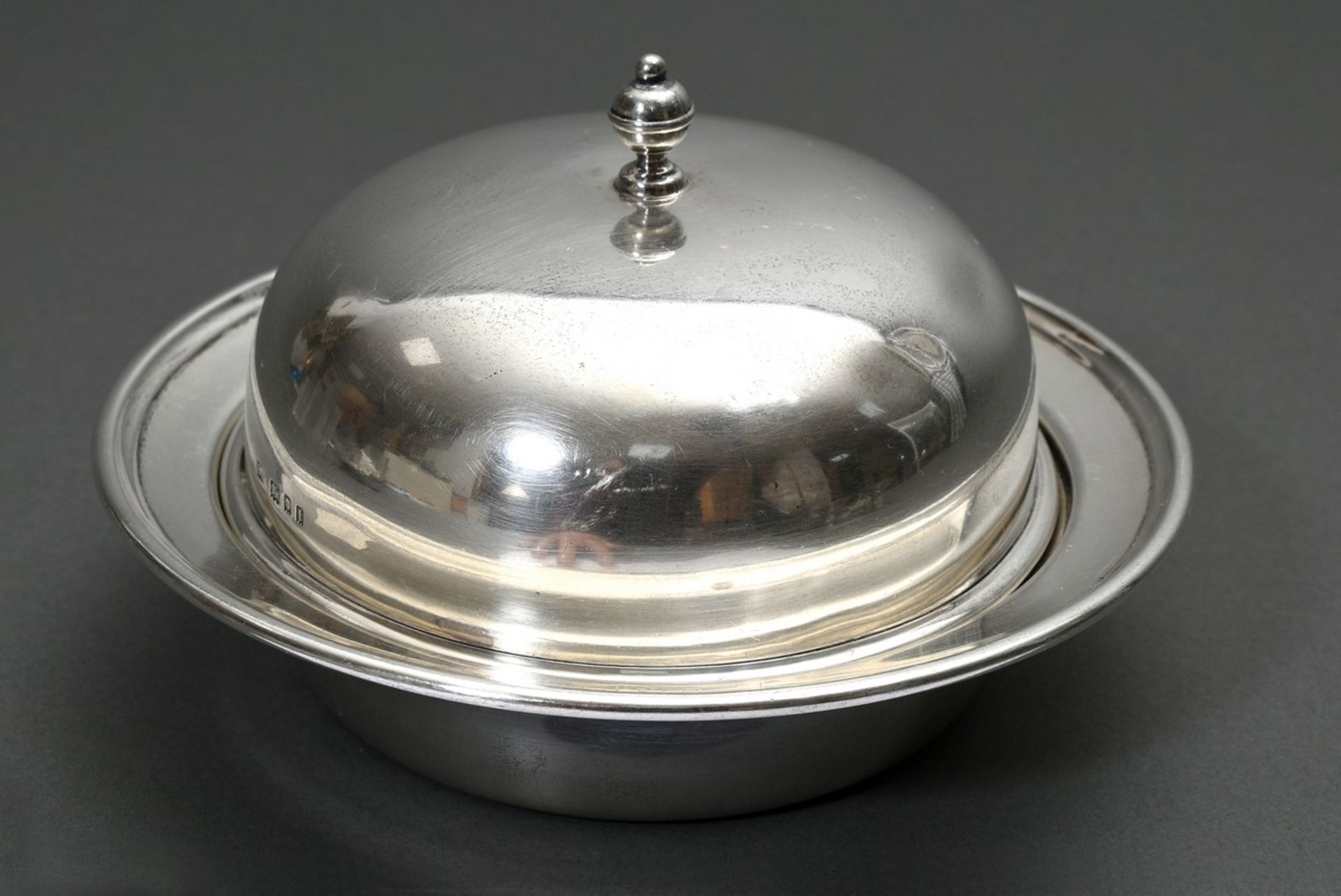 Runder englischer Silber Dish in schlichter Façon, MZ: C.A., London 1924, Silber 925, 581g, H. 12cm