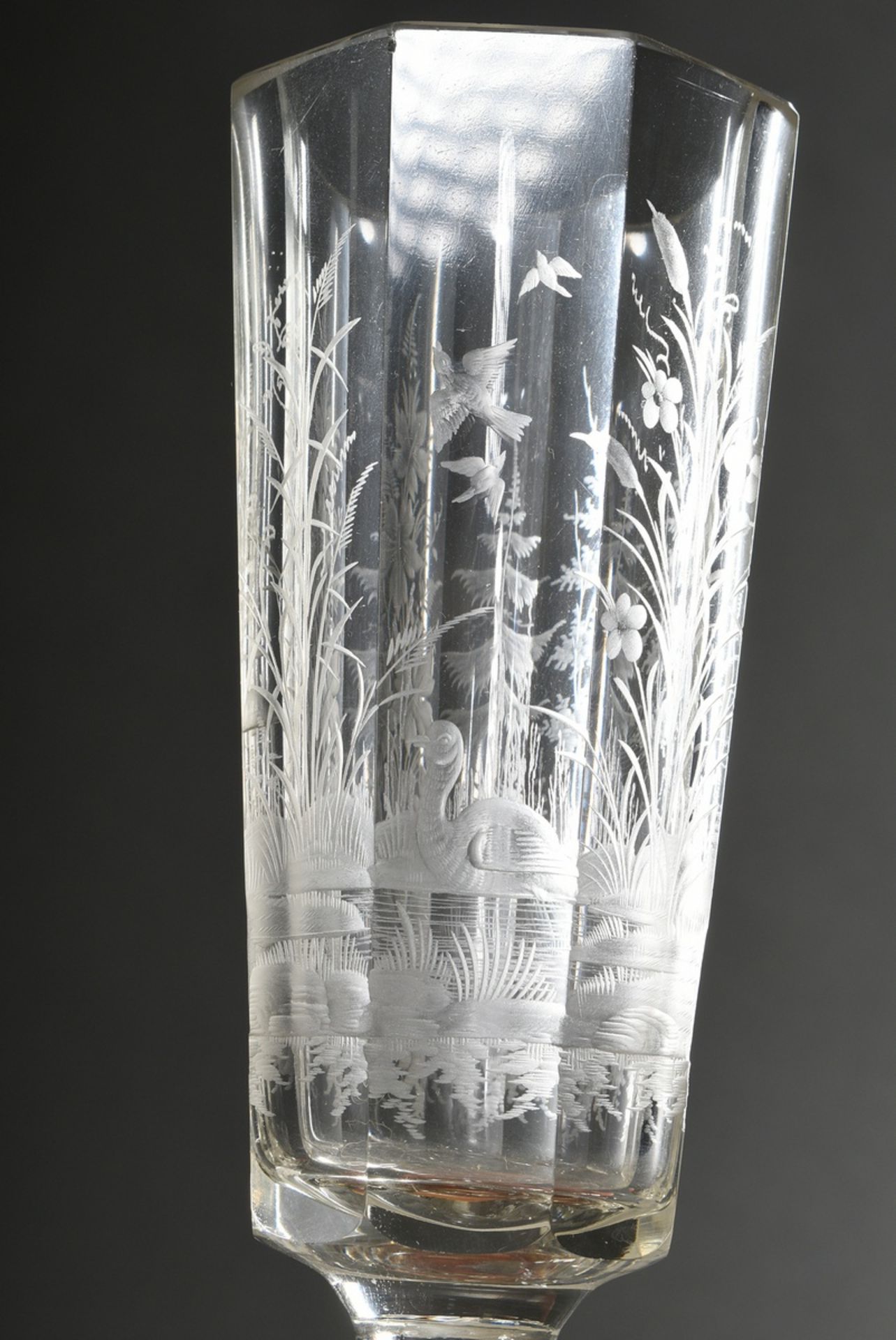 6 tall glasses with faceted walls and fine deep cut decoration "Wild birds in forest landscapes", a - Image 2 of 7