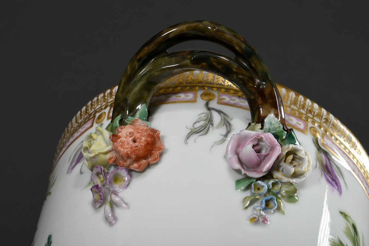 2 Royal Copenhagen "Flora Danica" cachepots with polychrome painting all around, branch handles, pl - Image 10 of 11