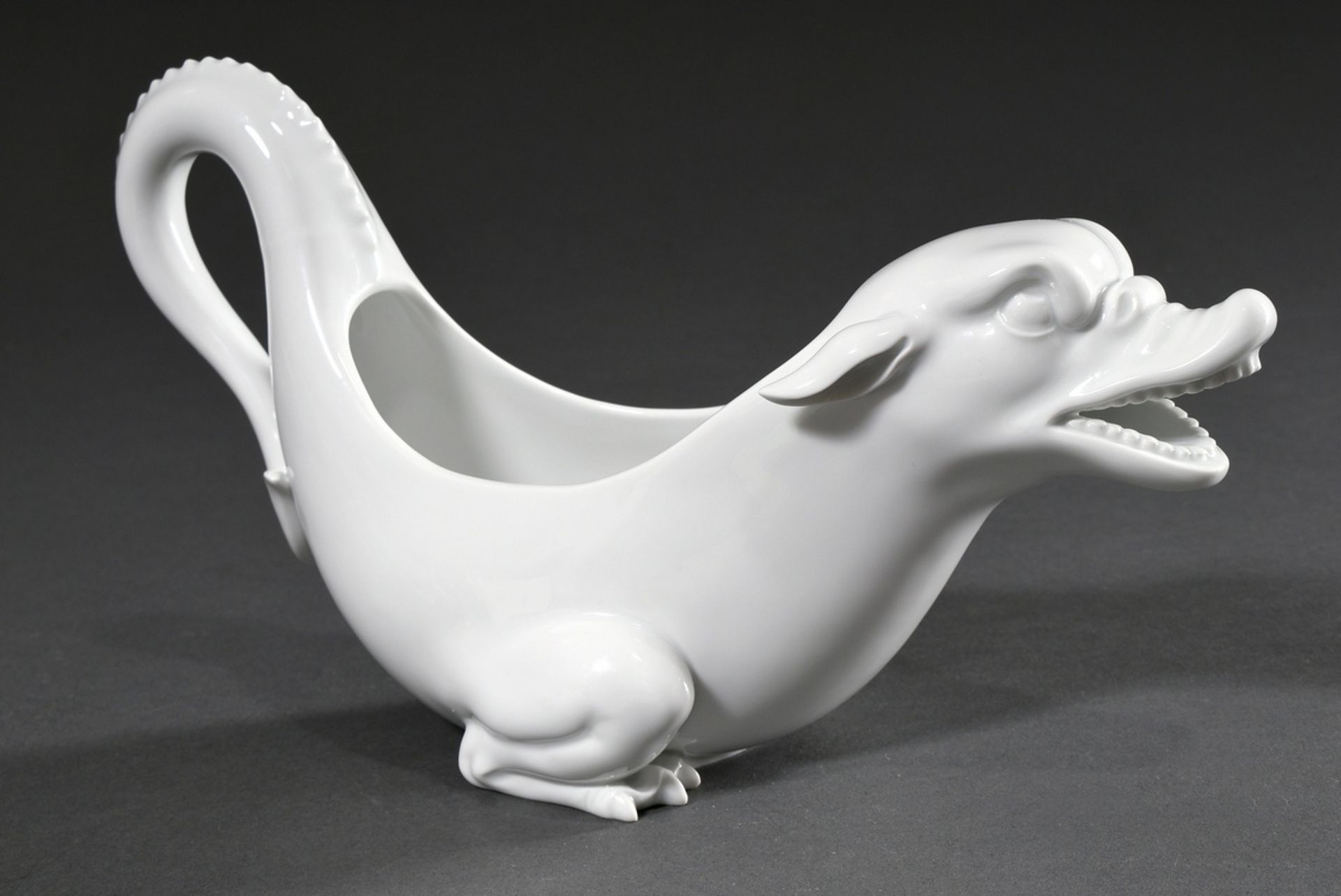 Figürliche Meissen Sauciere "Drache", weiß, Modellnr. 81591, 20.Jh., 16x28x11cm - Bild 2 aus 5