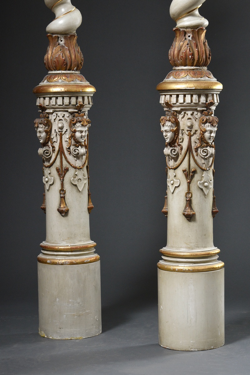 Pair of Historism half-columns with richly carved bases and capitals, sculptural putti heads and tu - Image 2 of 7