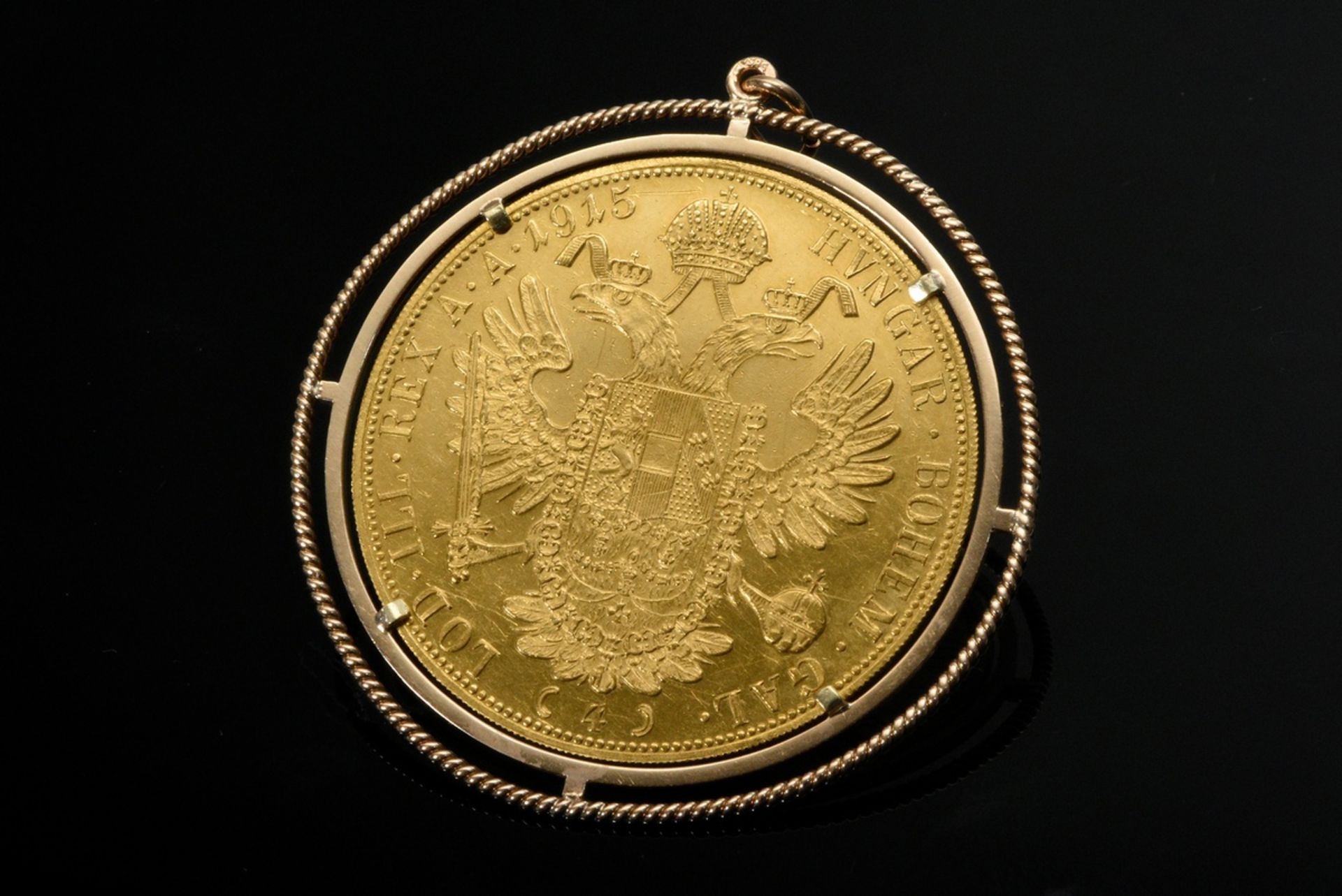 Yellow gold 585 coin pendant with yellow gold 900 "4 ducat coin, Emperor Franz Joseph I., 1915", 18 - Image 2 of 2