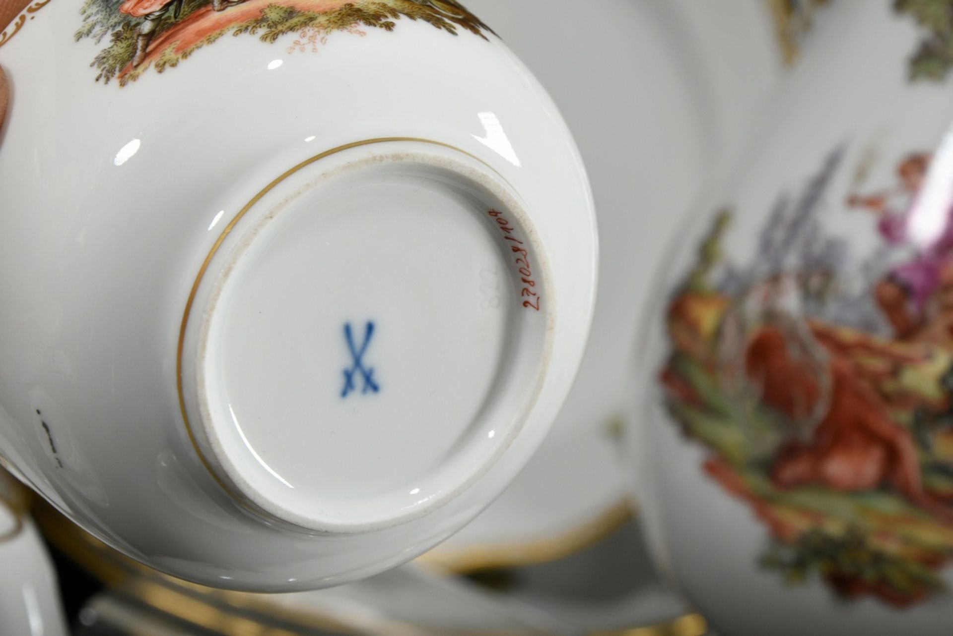 15 Teile Meissen Kaffeeservice mit polychromer lupenfeiner Malerei "Jagdszenen nach Ridinger" und " - Bild 7 aus 7