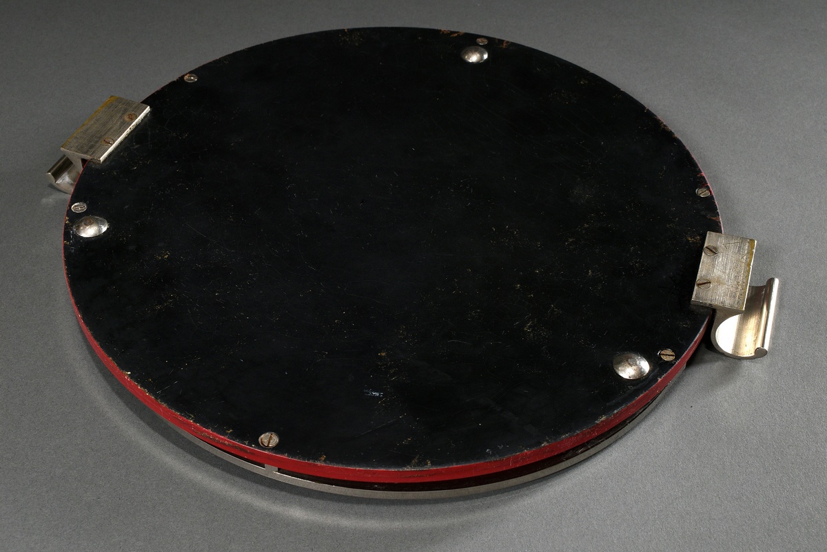 Red Art Deco Bakkelite tray with chrome handles and rim as well as inlaid "playing cards", around 1 - Image 4 of 4