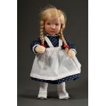 Small Käthe Kruse doll with bendable body, blond real hair and painted blue eyes, around 1970, l. 2