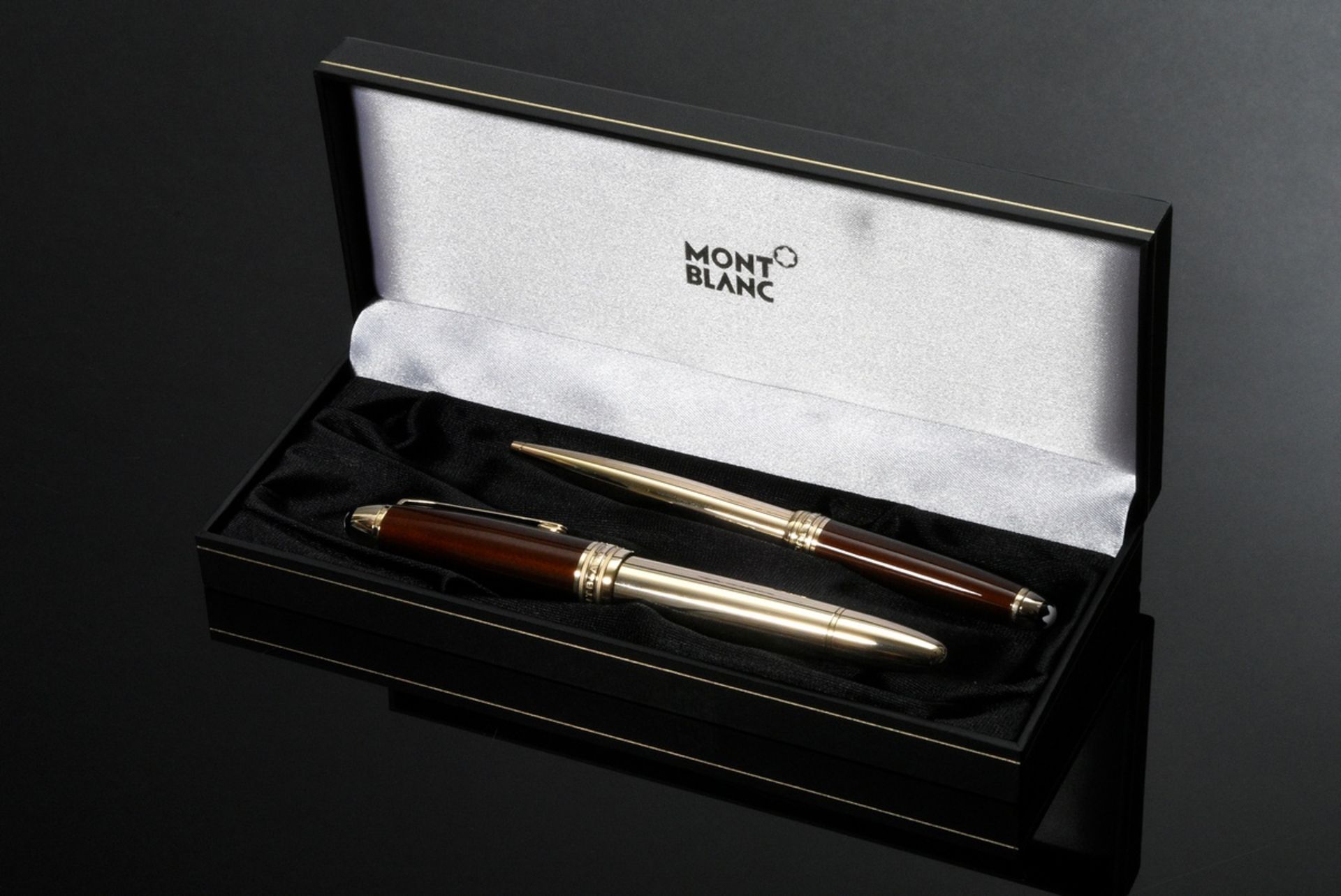 2 Pieces Montblanc fountain pen and biros: "Meisterstück Solitaire Citrine", stainless steel gold p - Image 2 of 7