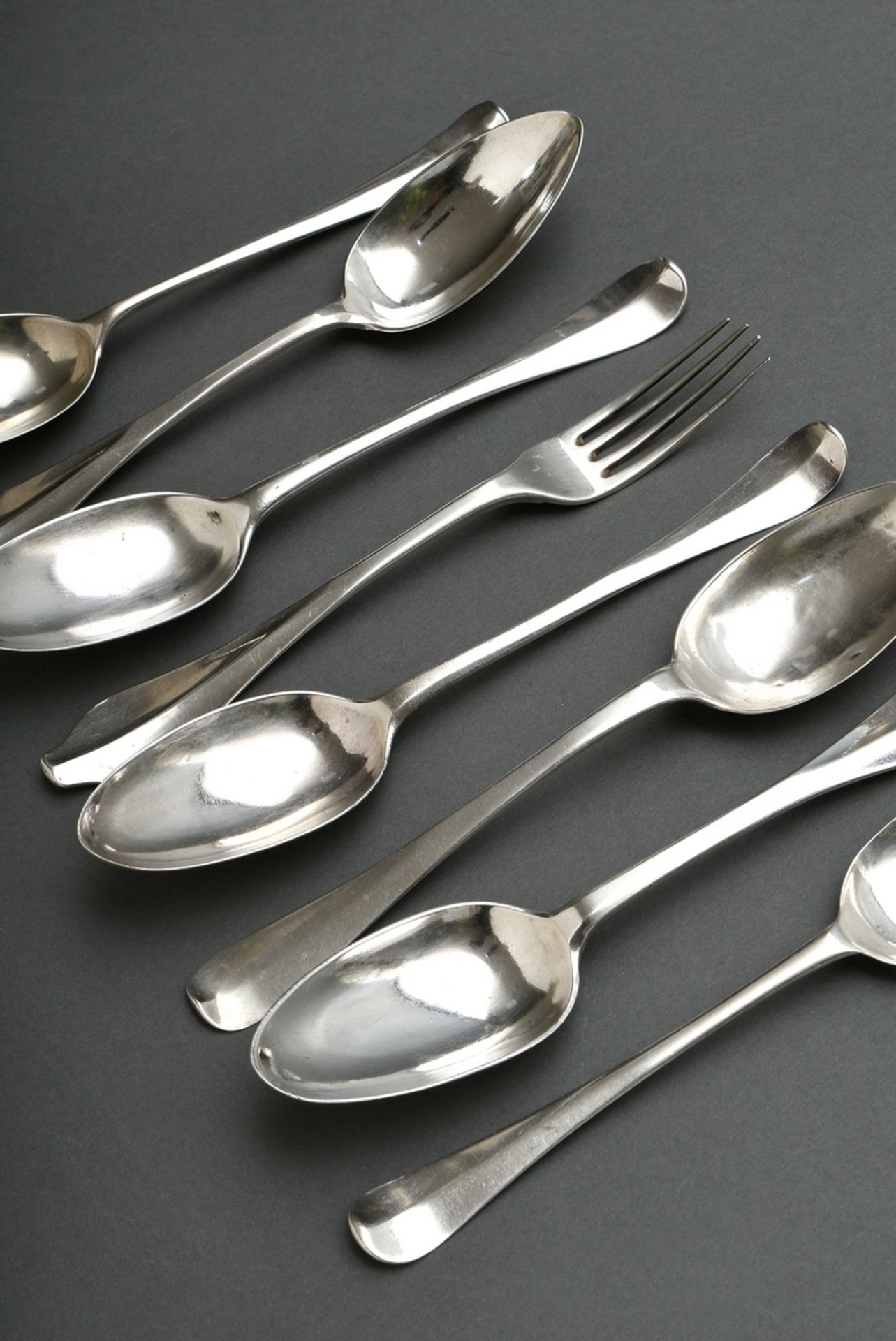 8 Various Dutch cutlery pieces (spoon/fork) with different patterns a.o. "Hanoverian" and engraved