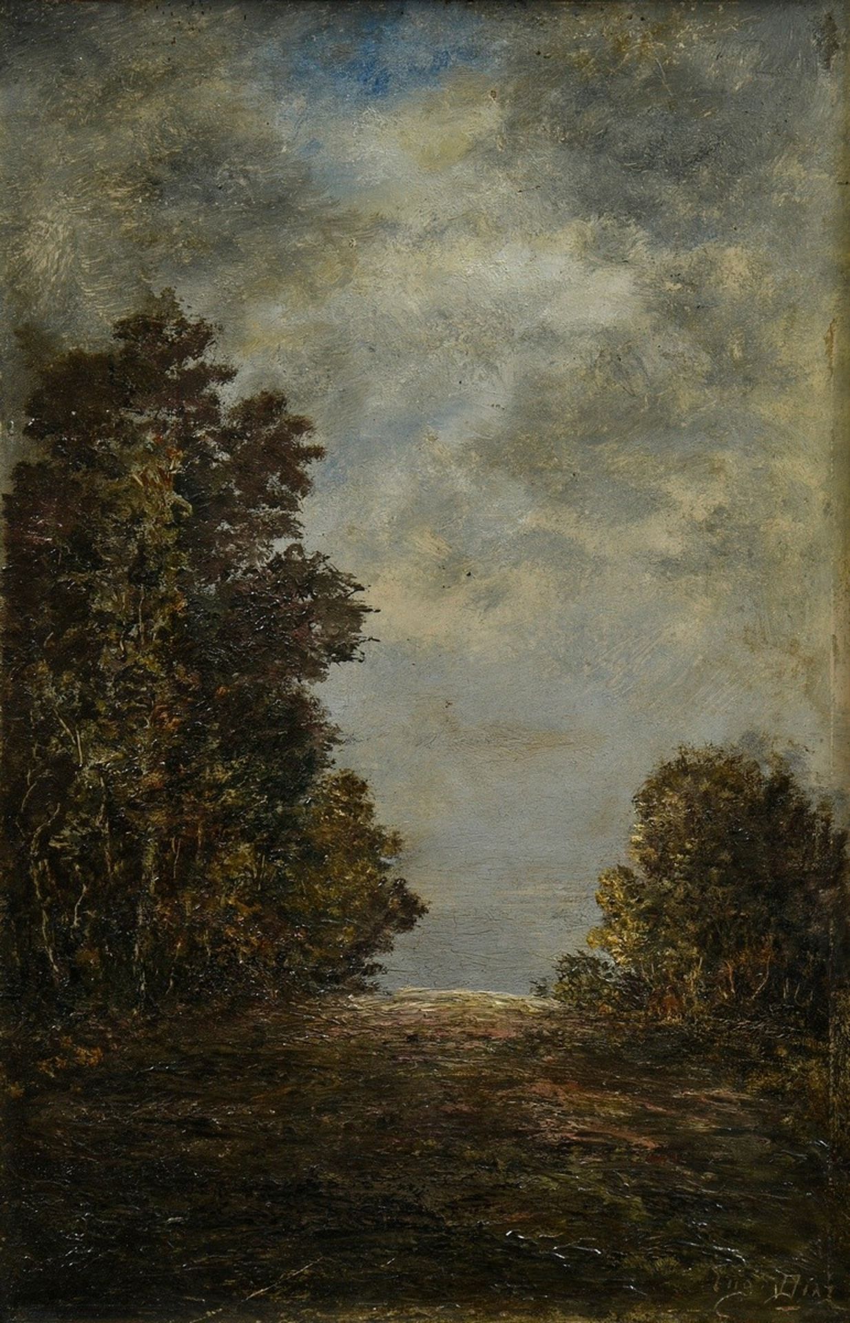 Diaz de la Peña, Eugène (1837-1901) "Landscape" 1880, oil/wood, b.r. sign., verso sign./dat./dedica
