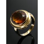 Handgefertigter Gelbgold 750 Ring mit facettiertem großem Madeira Citrin (ca. 8,5ct), 14,6g, Gr. 61