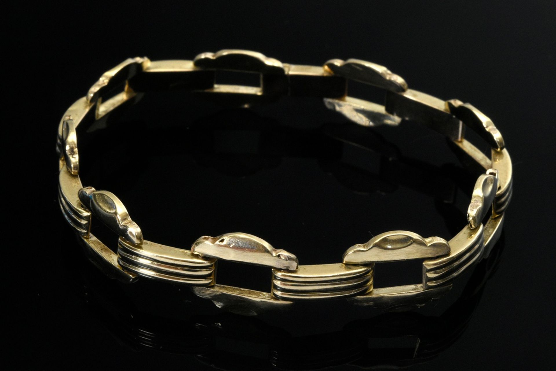 Feines Gelbgold 585 Gliederarmband, um 1930, 7g, L. 16,2cm