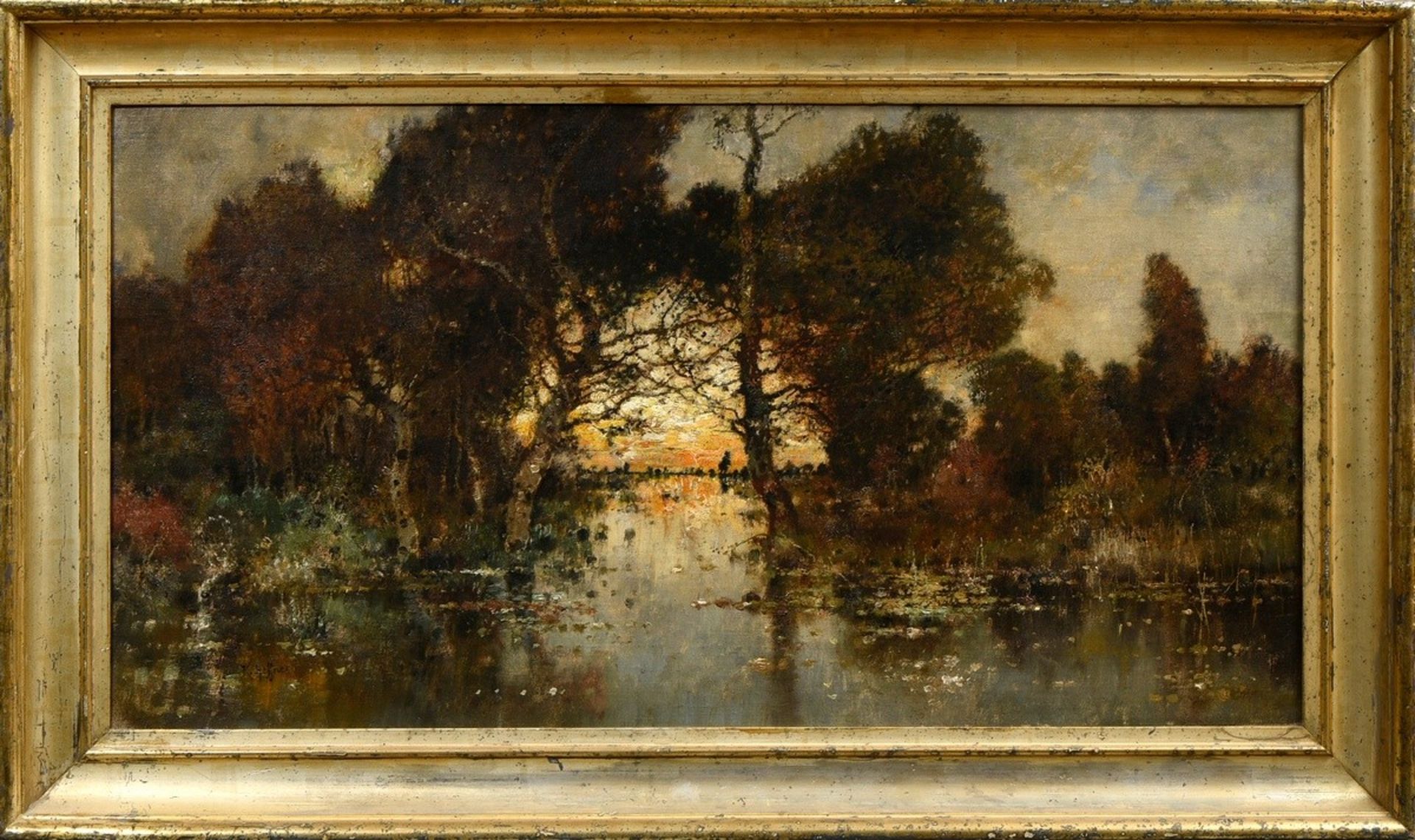 Heffner, Karl (1849-1925) "Herbstliche Flusslandschaft im Abendlicht", Öl/Leinwand, u.l. sign., ver - Bild 2 aus 4