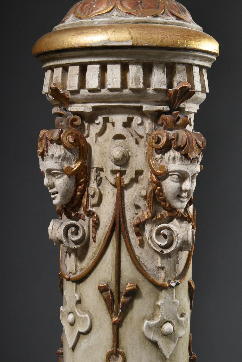 Pair of Historism half-columns with richly carved bases and capitals, sculptural putti heads and tu - Image 5 of 7