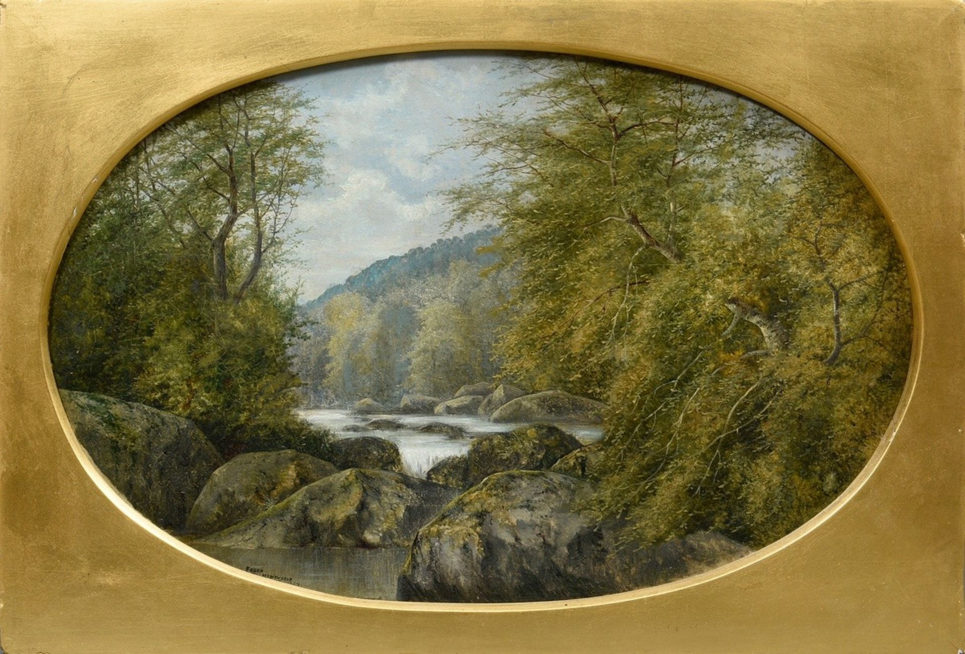 Hawthorne, Frank (19th c.) "Mountains with Watercourse" 1867, oil/cardboard, b.l. sign./dat., 28x44