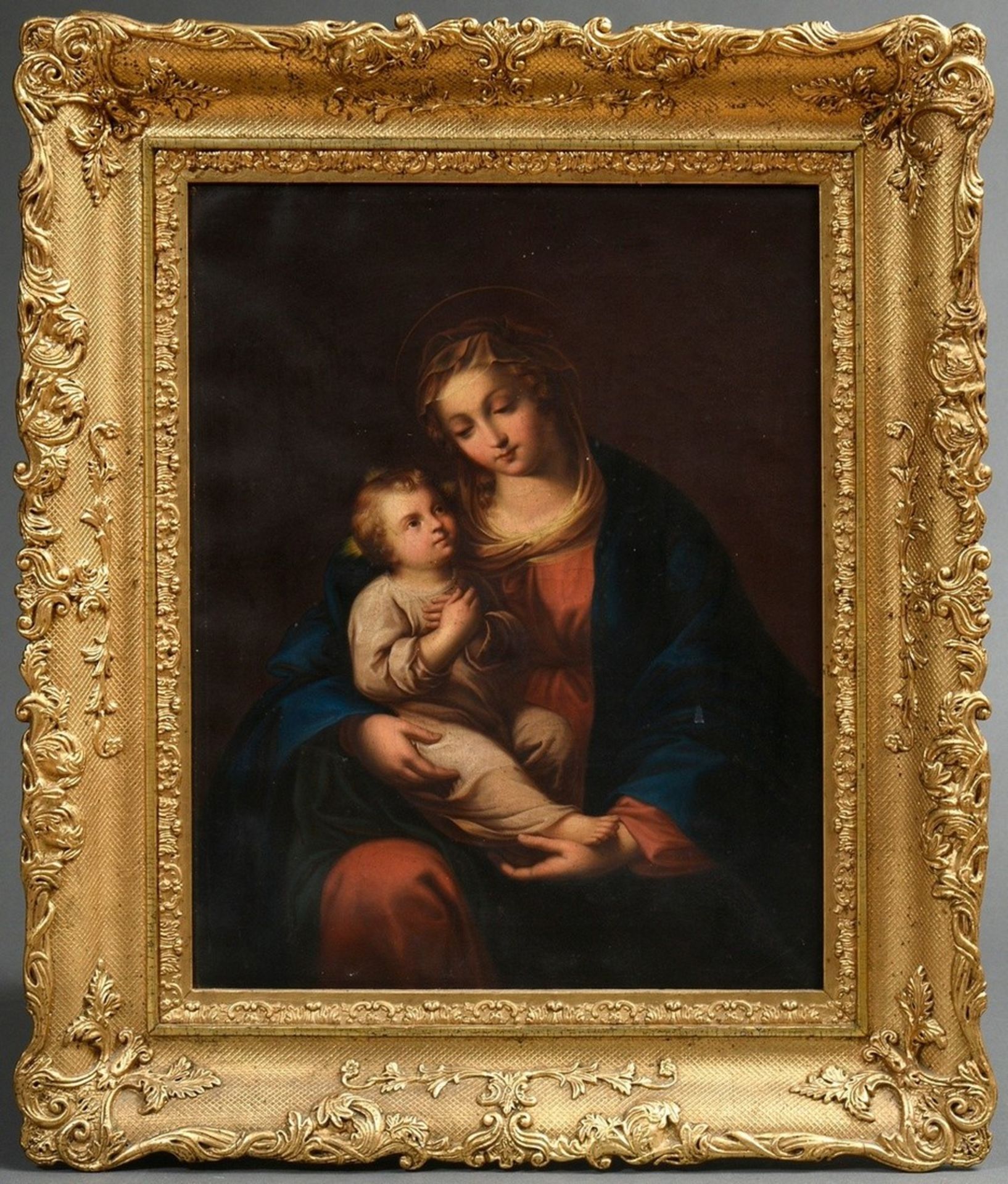 Unknown artist of the 19th c. "Mother of God with Child", oil/canvas, original magnificent frame (s - Image 2 of 5