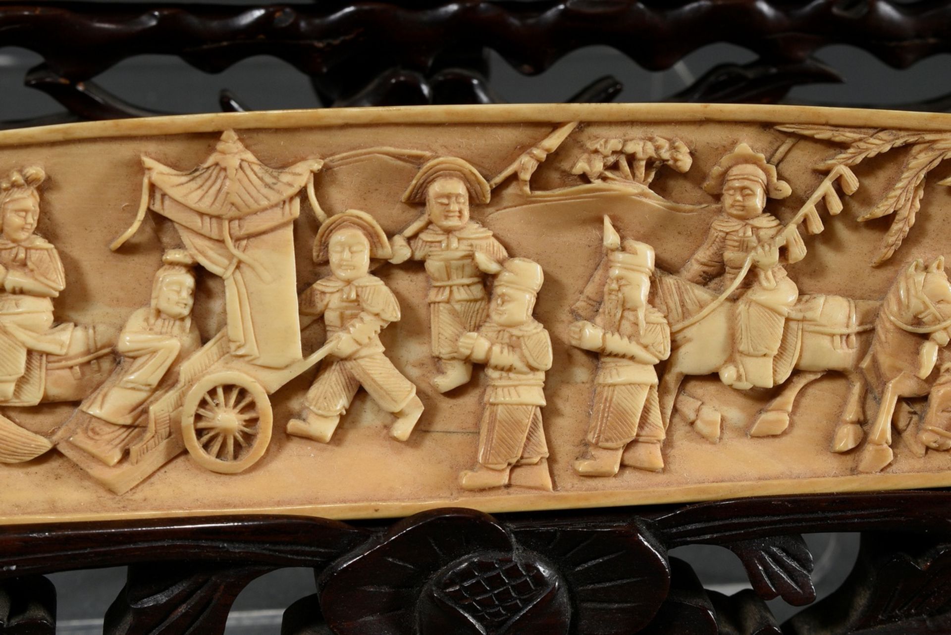 2 Various ivory relief carvings "Battle scene and "Prince's procession in Ming style", carved bases - Image 4 of 13