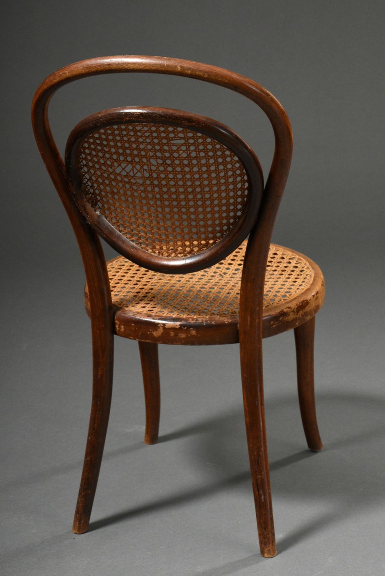 Art Nouveau children's chair in beech bentwood with woven seat and backrest, on the verso old glue: - Image 3 of 3