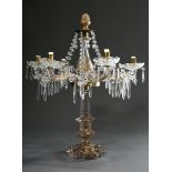 Dekorative Biedermeier Kristall Girandole mit ornamentaler Goldmalerei und reichem Prismenbehang an