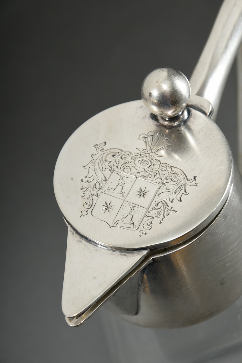 Plain glass tankard with silver 800 mounting and coat of arms engraving in the lid and cut star in  - Image 3 of 5