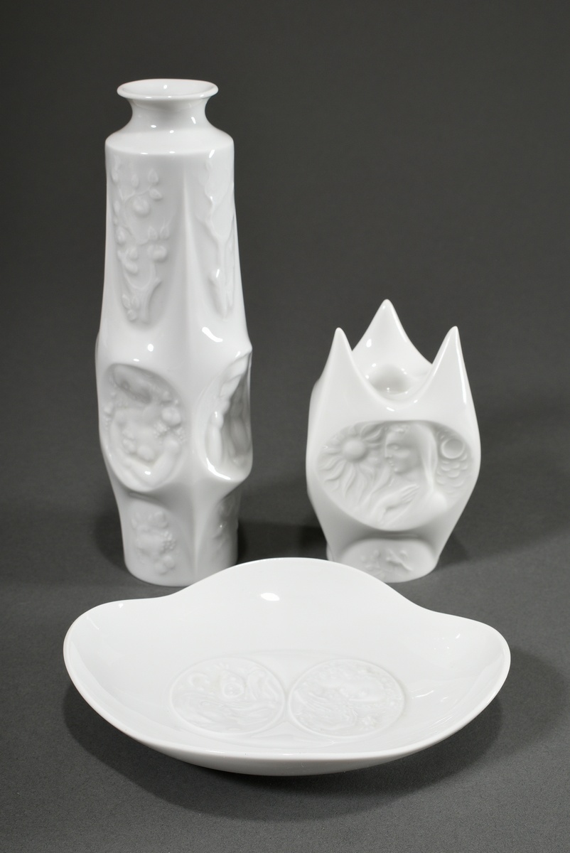 3 Various pieces of modern Meissen white porcelain with figural reliefs by Jörg Danielzcyk (* 1952) - Image 2 of 3