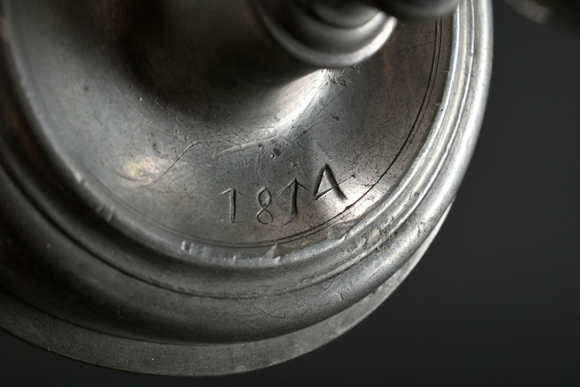 3 Various pieces of pewter, 18th century: large plate with engraved owner's monogram "C.S.S. 1775", - Image 6 of 11