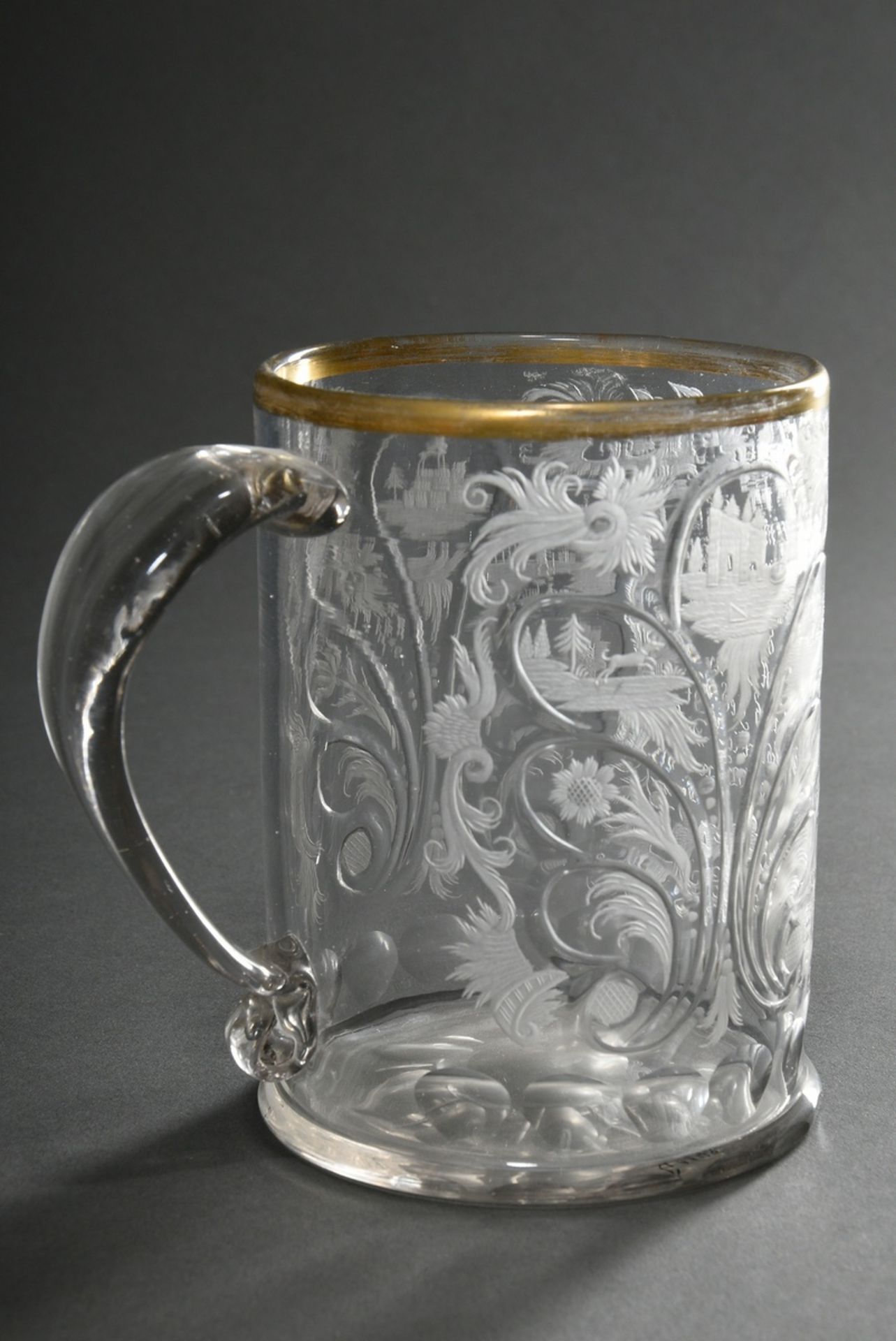 Baroque mug with finest cut decoration in lateral volutes "flowers, game and architecture" as well - Image 3 of 5