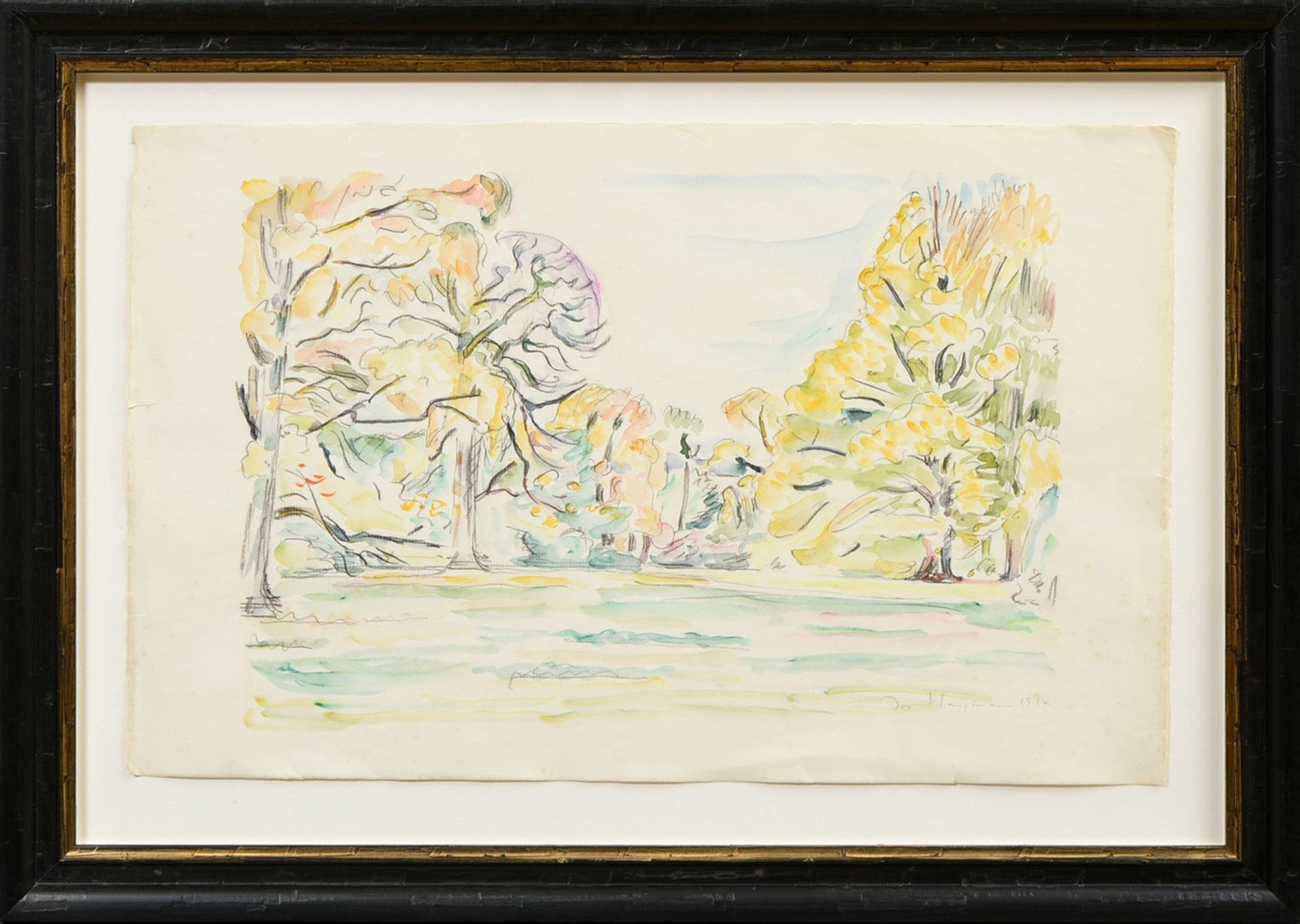 Hauptmann, Ivo (1886-1973) "Hirschpark" 1914, charcoal/watercolour, lower right sign./dat., SM 32,3 - Image 2 of 3