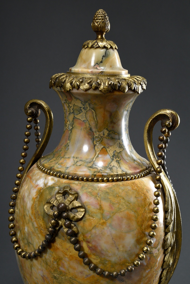 Pair of Louis XVI style fireplace vases, Giallo Antico marble with fine fire-gilt bronze mounting a - Image 5 of 9