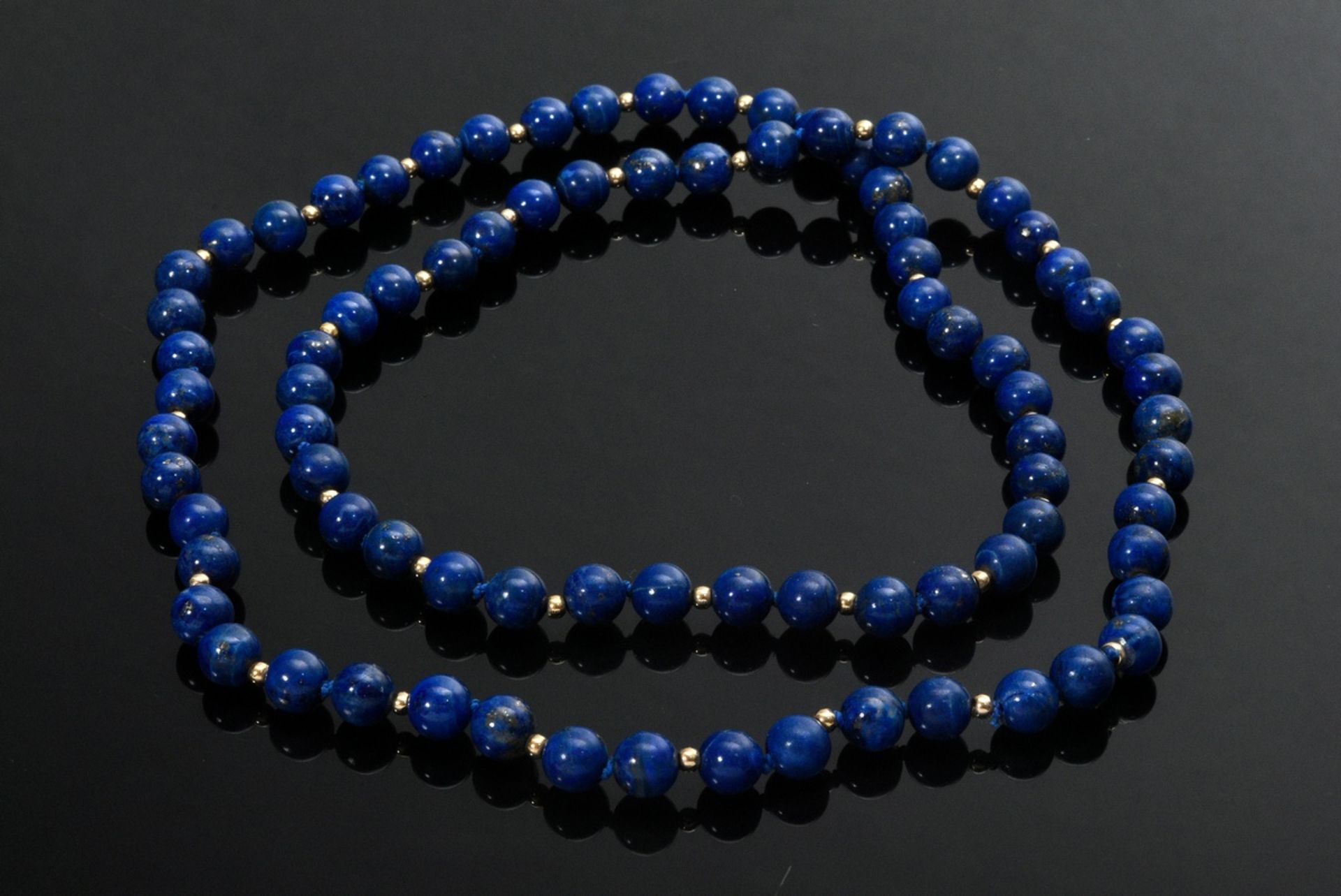 3 Teile Gelbgold 585 Lapislazuli Schmuck: Kugelkette mit kleinen Gelbgold Perlen (63g, L.  81cm, Ø  - Bild 2 aus 3