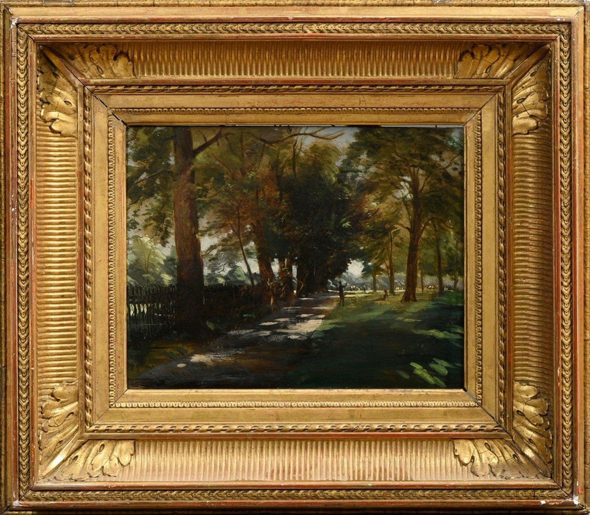 Cazin, Jean-Charles (1841-1901) attributed "In the Park", oil/wood, b.r. monogr., magnificent frame - Image 2 of 6