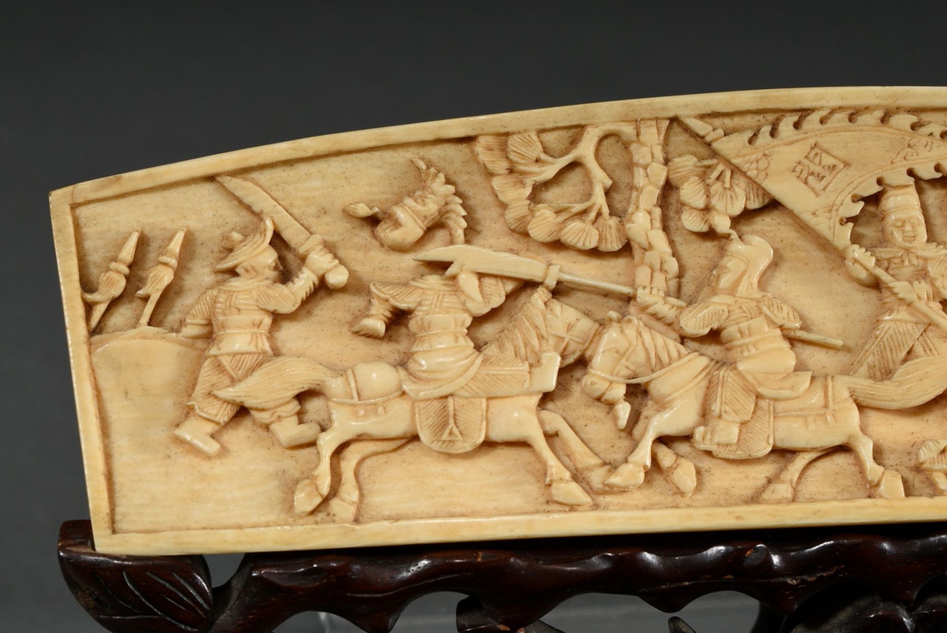 2 Various ivory relief carvings "Battle scene and "Prince's procession in Ming style", carved bases - Image 7 of 13