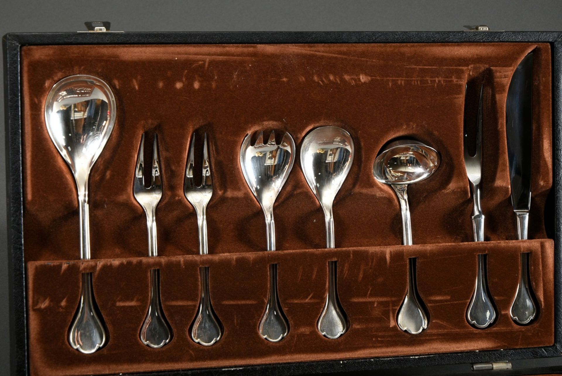 38 Pieces silverplated Robbe & Berking cutlery "Glücksburger Faden" with flower-shaped handle for 6 - Image 2 of 5