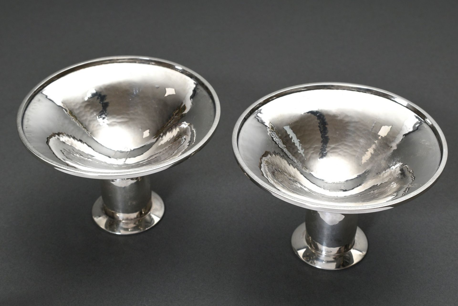 Pair of low Danish table candlesticks with ball details and martellated foot, MM: Hans Hansen, dat. - Image 2 of 3