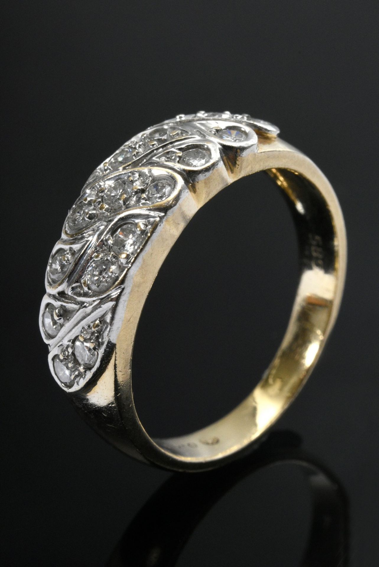 Eleganter Gelbgold 585 Ring mit Brillanten im Paisley Muster (zus. ca. 0.50ct/SI/W), 4,9g, Gr. 58