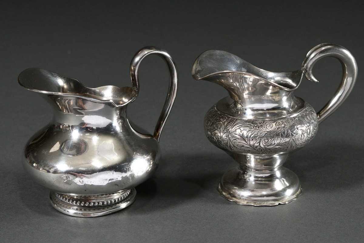 2 Various small frame casters, 1x with engraved floral frieze, 1x with beaded rim, MM: Gustav Adolp