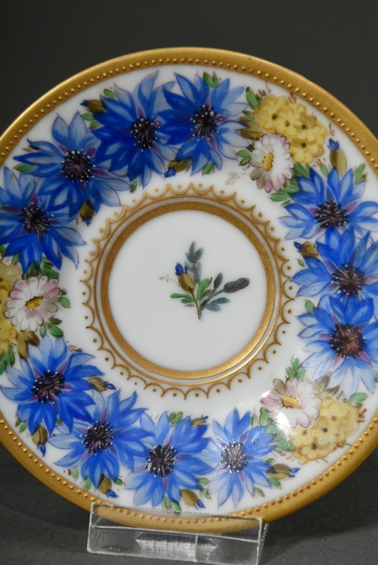 Splendid mocha cup/saucer with polychrome painting "cornflowers" and gold decoration, Ambrosius Lam - Image 3 of 5