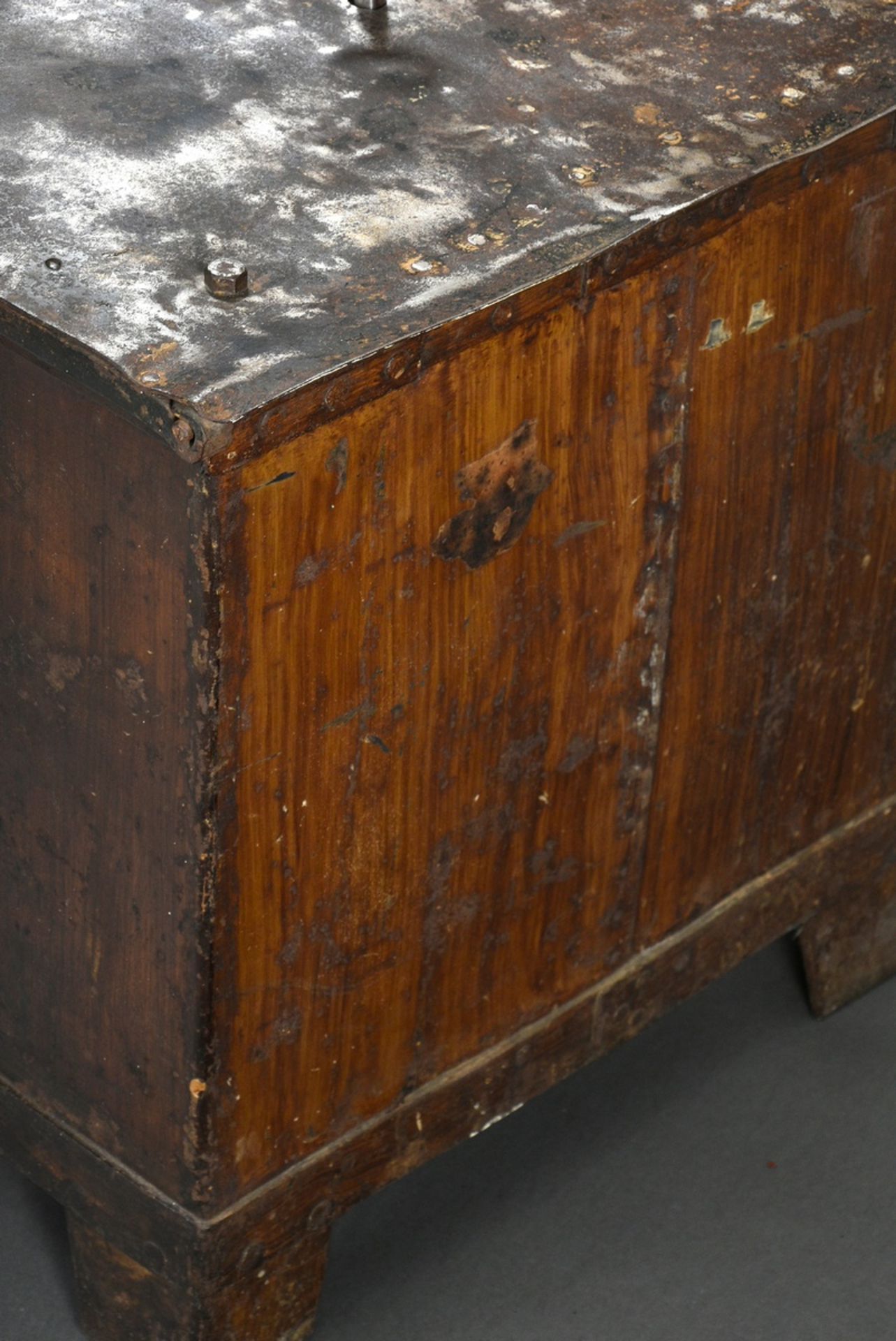 Safe in the shape of a Biedermeier chest of drawers, iron with remains of wood trompe l'oeil frame, - Image 3 of 7