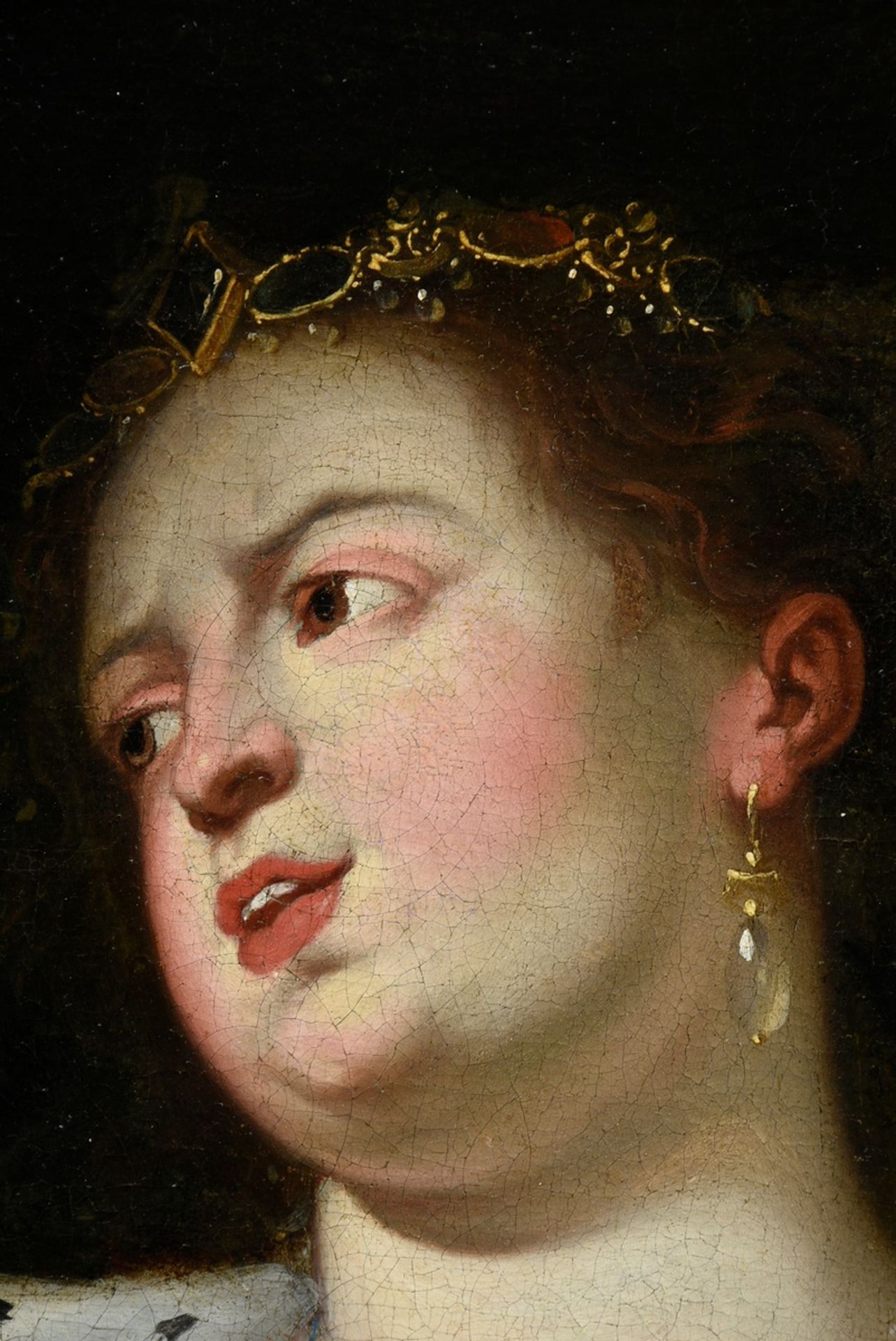 Janssens, Abraham (1575-1632) Schule "Dame mit Papagei - Allegorie der Eitelkeit", Öl/Leinwand, ver - Bild 4 aus 13