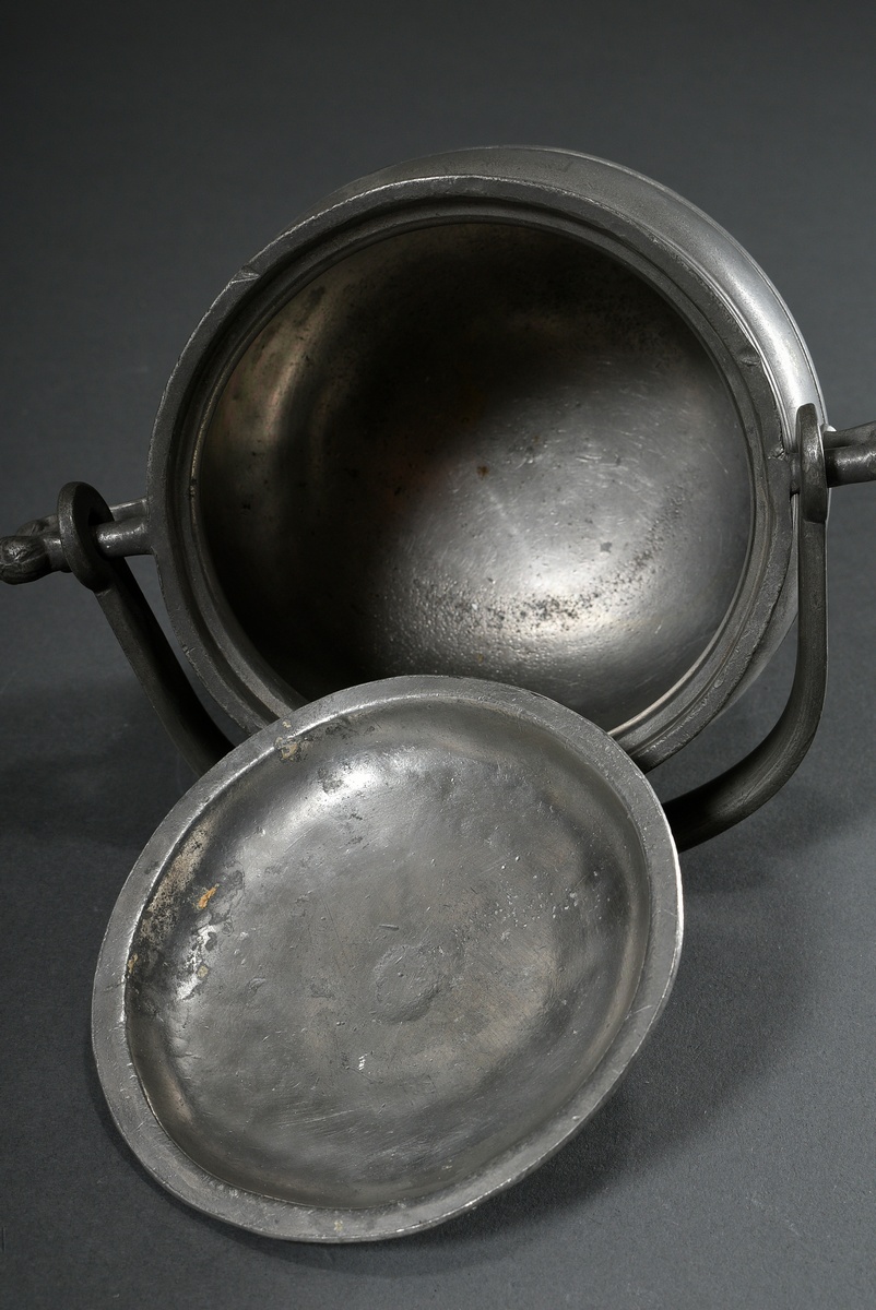 2 Various Lübeck pewter hanging pots with figural handles (food carriers), MZ: Johann Anton Kupffer - Image 5 of 8