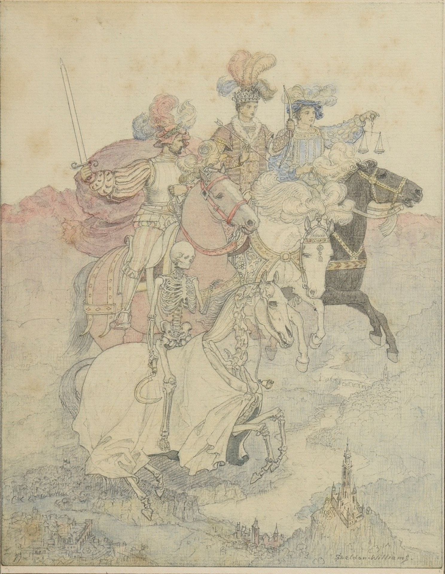 Sheldon-Williams, Inglis (1890-1940) "The Four Horsemen of the Apocalypse", watercoloured pencil an