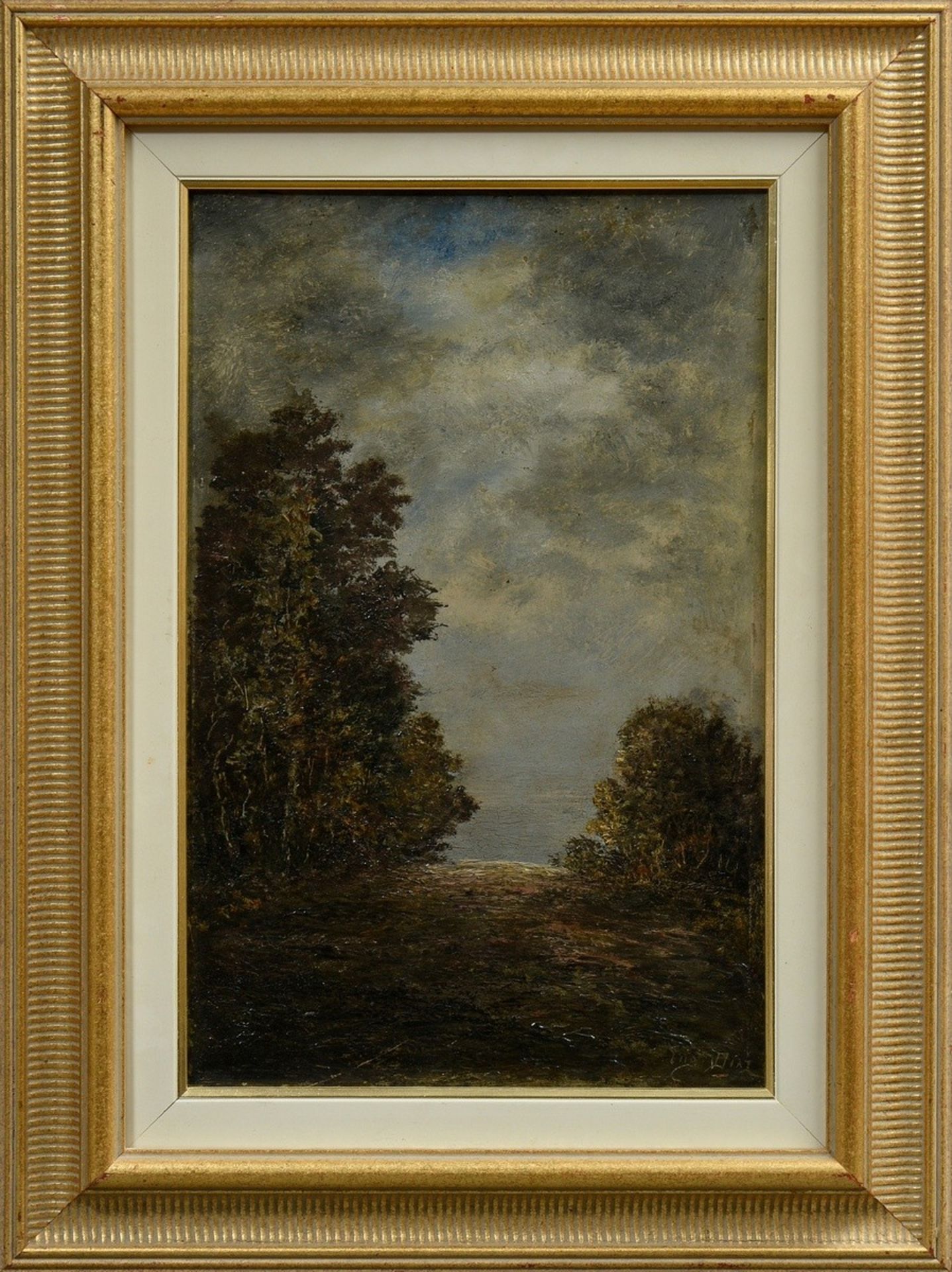 Diaz de la Peña, Eugène (1837-1901) "Landscape" 1880, oil/wood, b.r. sign., verso sign./dat./dedica - Image 2 of 6