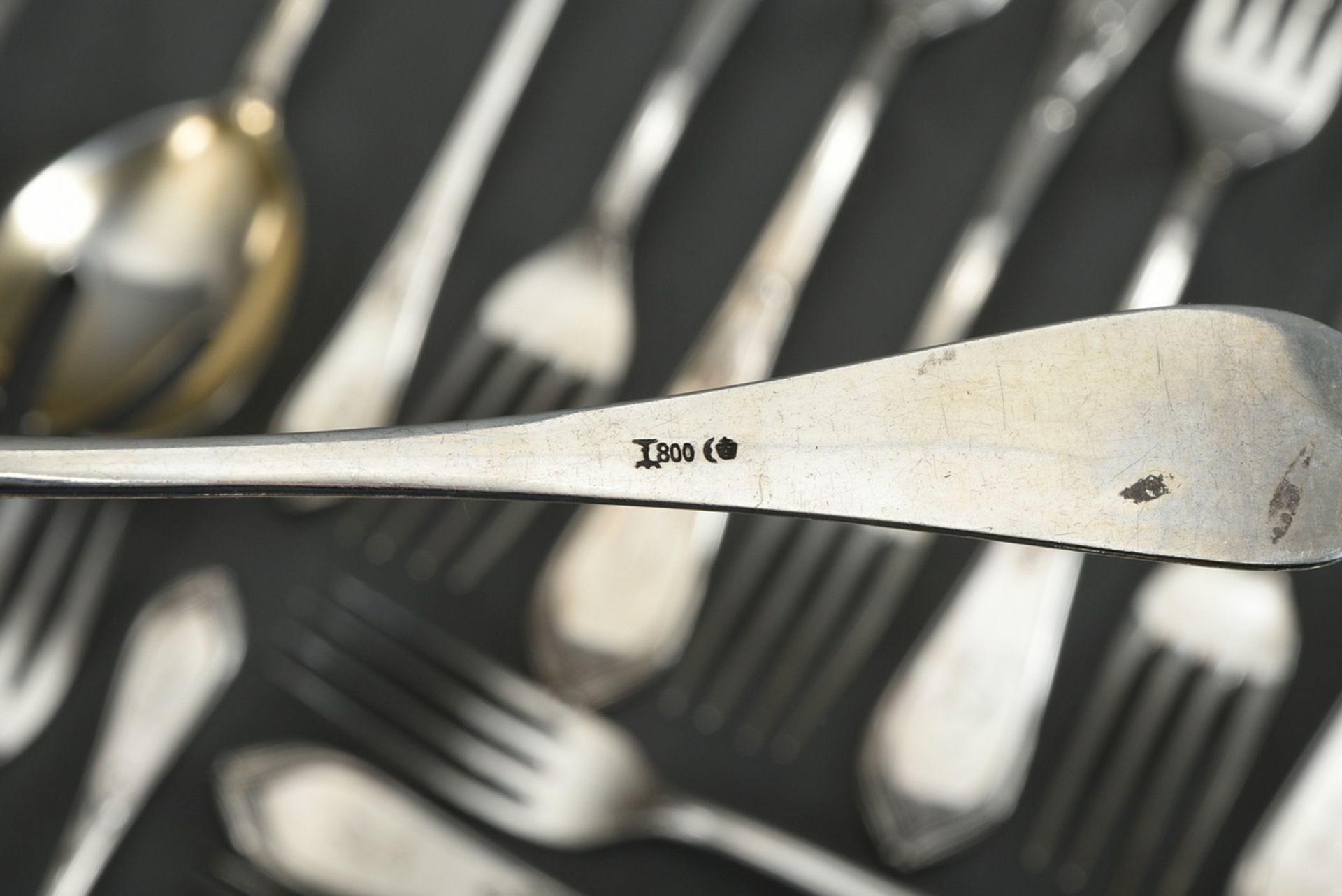 88 Pieces silver cutlery "Bremer Lilie" with monogram "H" for 6 persons, design: Hugo Leven for Koc - Image 7 of 7