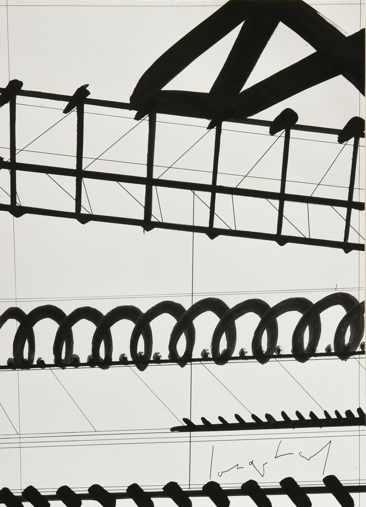 Sonderborg, Kurt Rudolf H. (1923-2008) "w.t. (overhead lines)", ink/paper, b. sign., 29,8x42cm