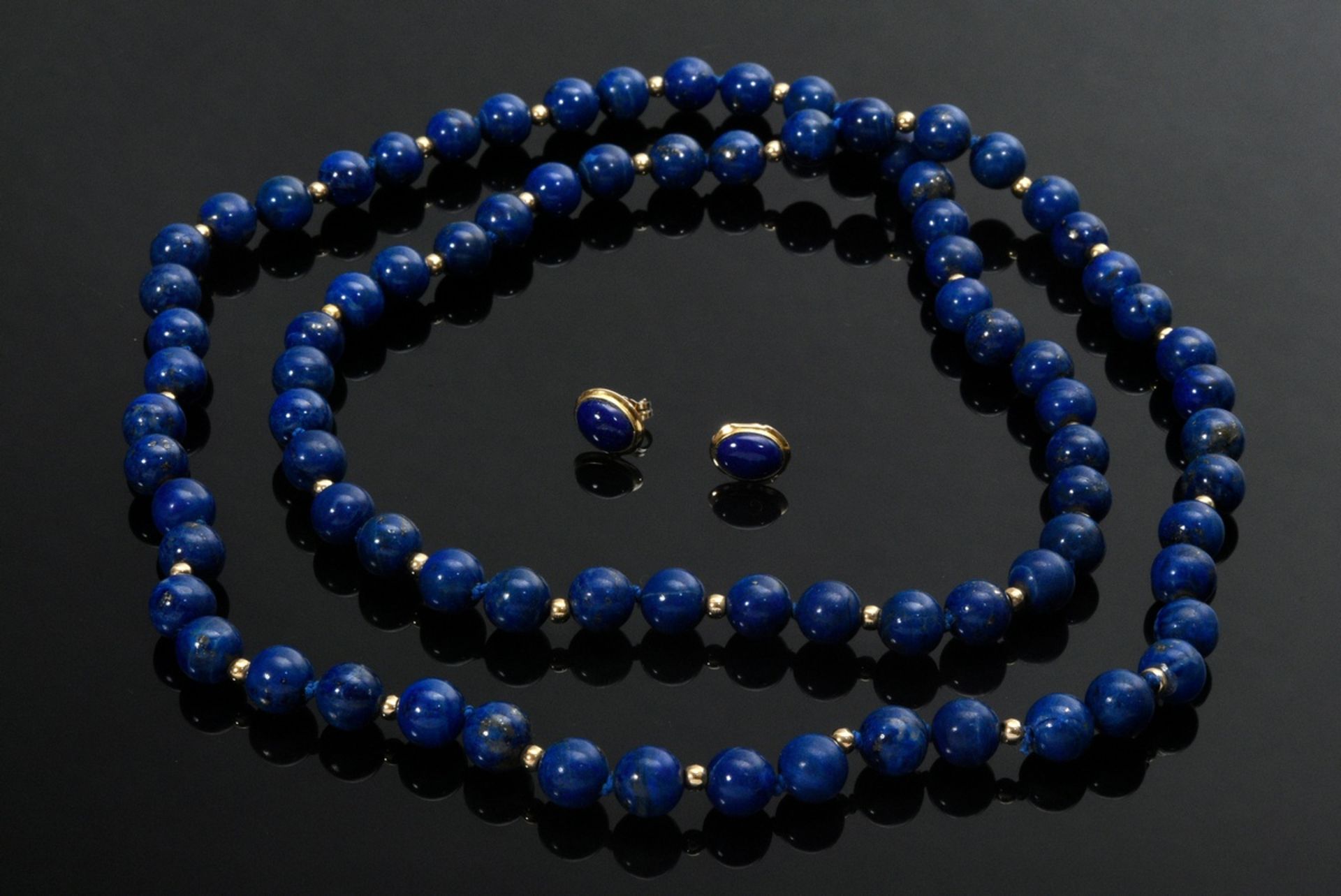 3 Teile Gelbgold 585 Lapislazuli Schmuck: Kugelkette mit kleinen Gelbgold Perlen (63g, L.  81cm, Ø 