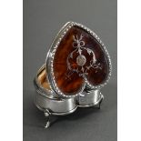 Englisches Schmuckdöschen in Herzform mit ornamentalen Einlagen im Schildpattdeckel und Silber 925