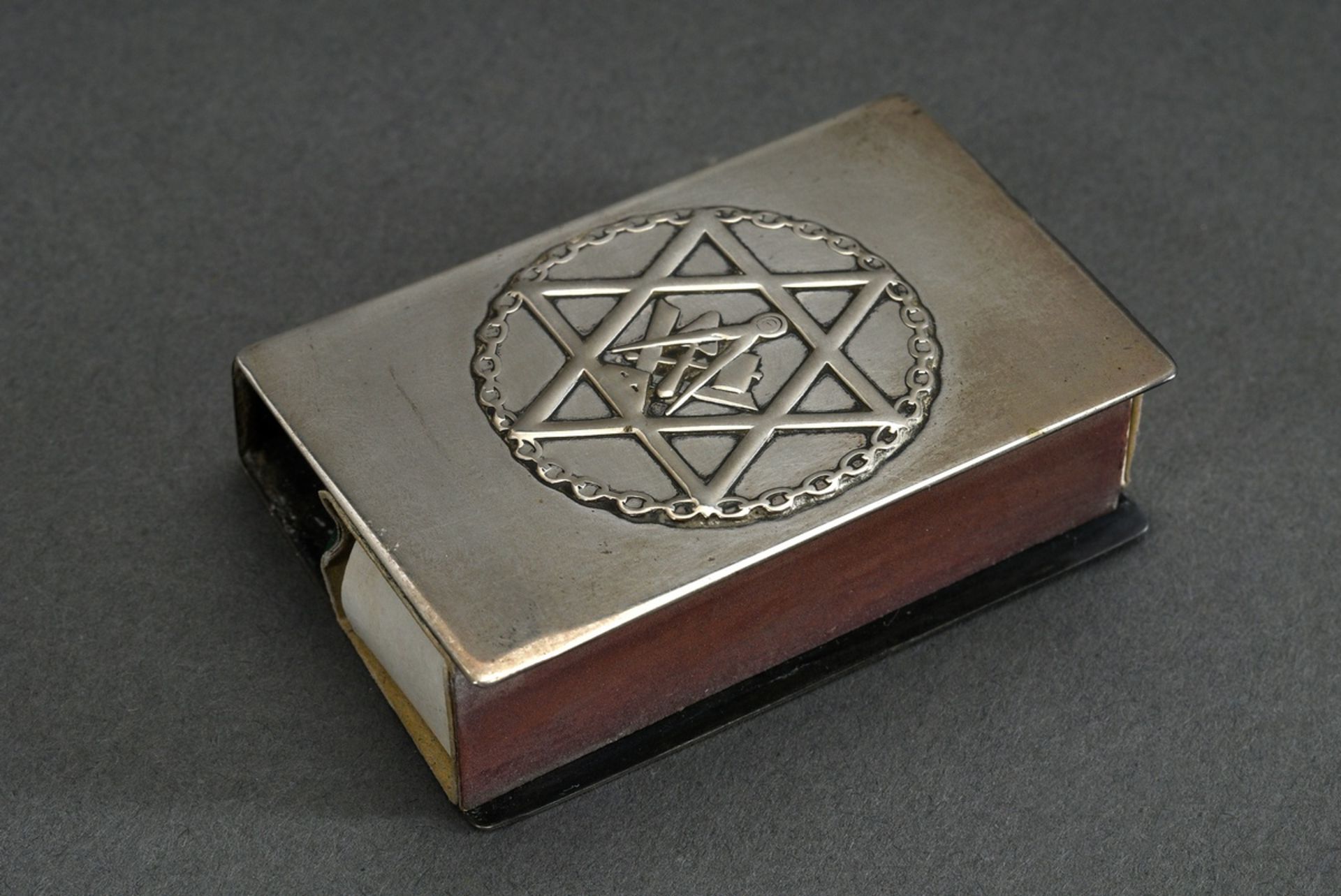 Masonic silver matchbox case with impressed hexagram, MZ: S.u.R. Jeremias, after 1880, 5,6x3,7cm, f - Image 2 of 4