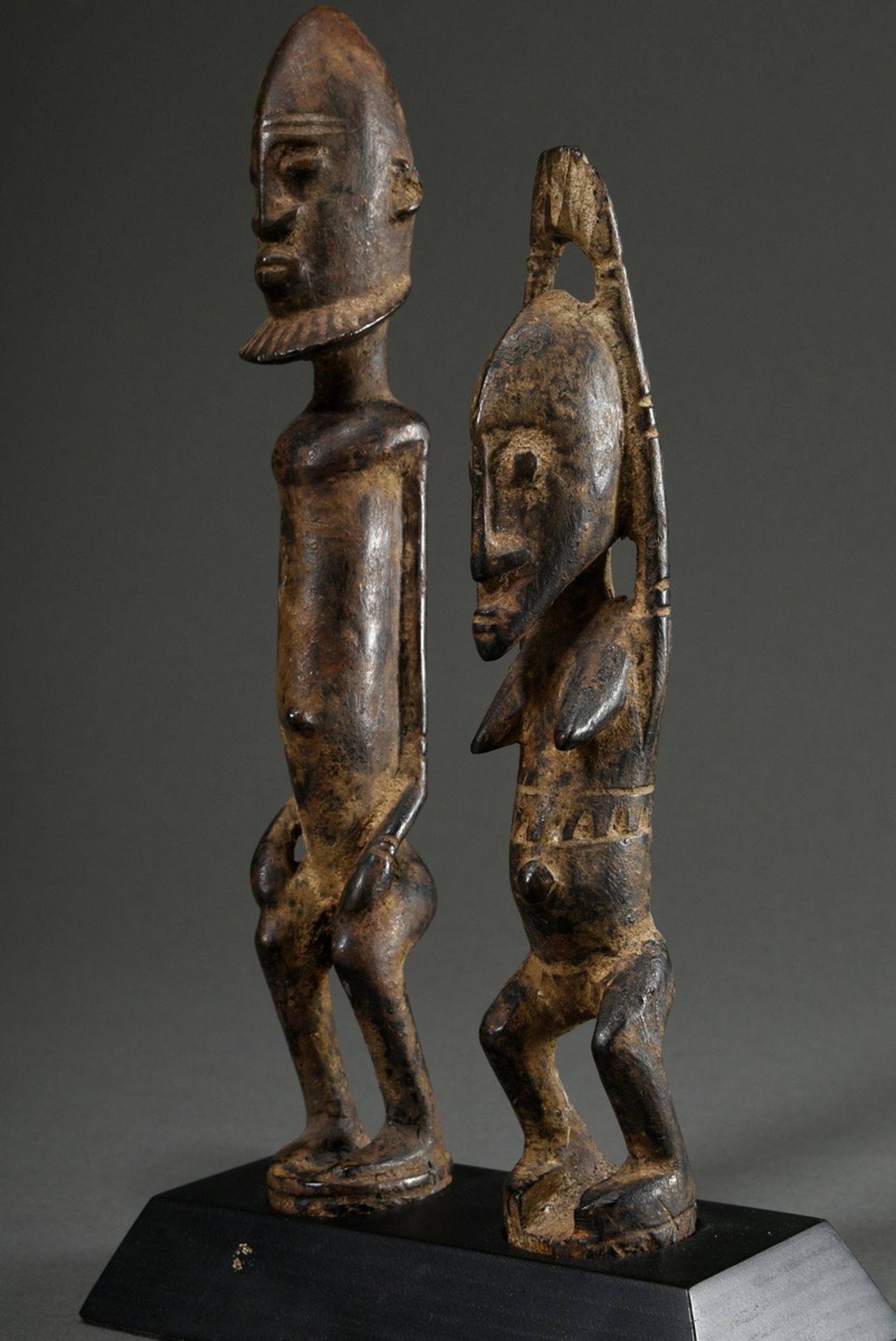 2 Various Dogon figures: "bearded man" and "woman with raised arms", dark wood with used patina, Ma - Image 2 of 8