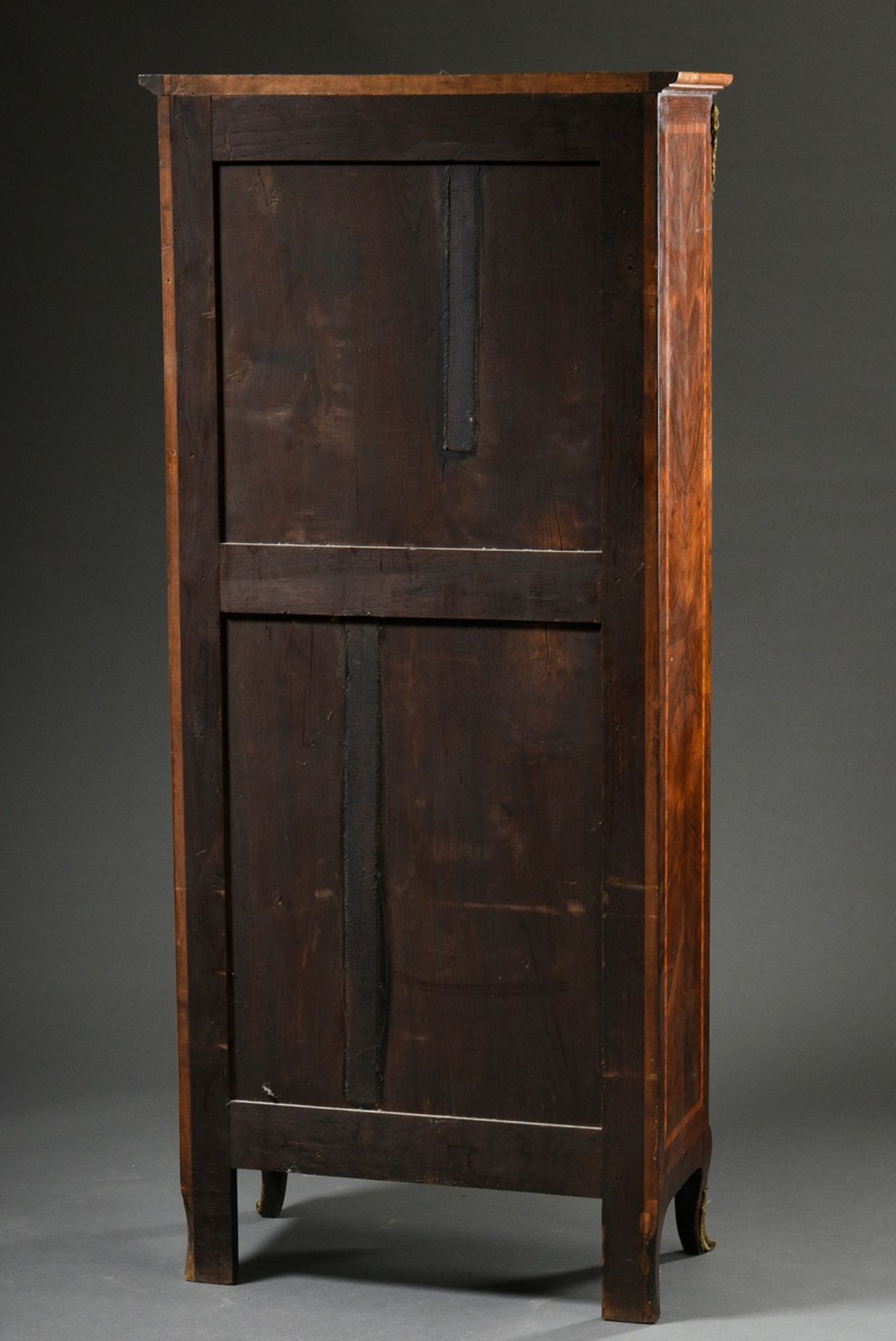 Small cabinet with double doors over 4 drawers, walnut and fruitwood veneer with gilt bronze fittin - Image 7 of 7