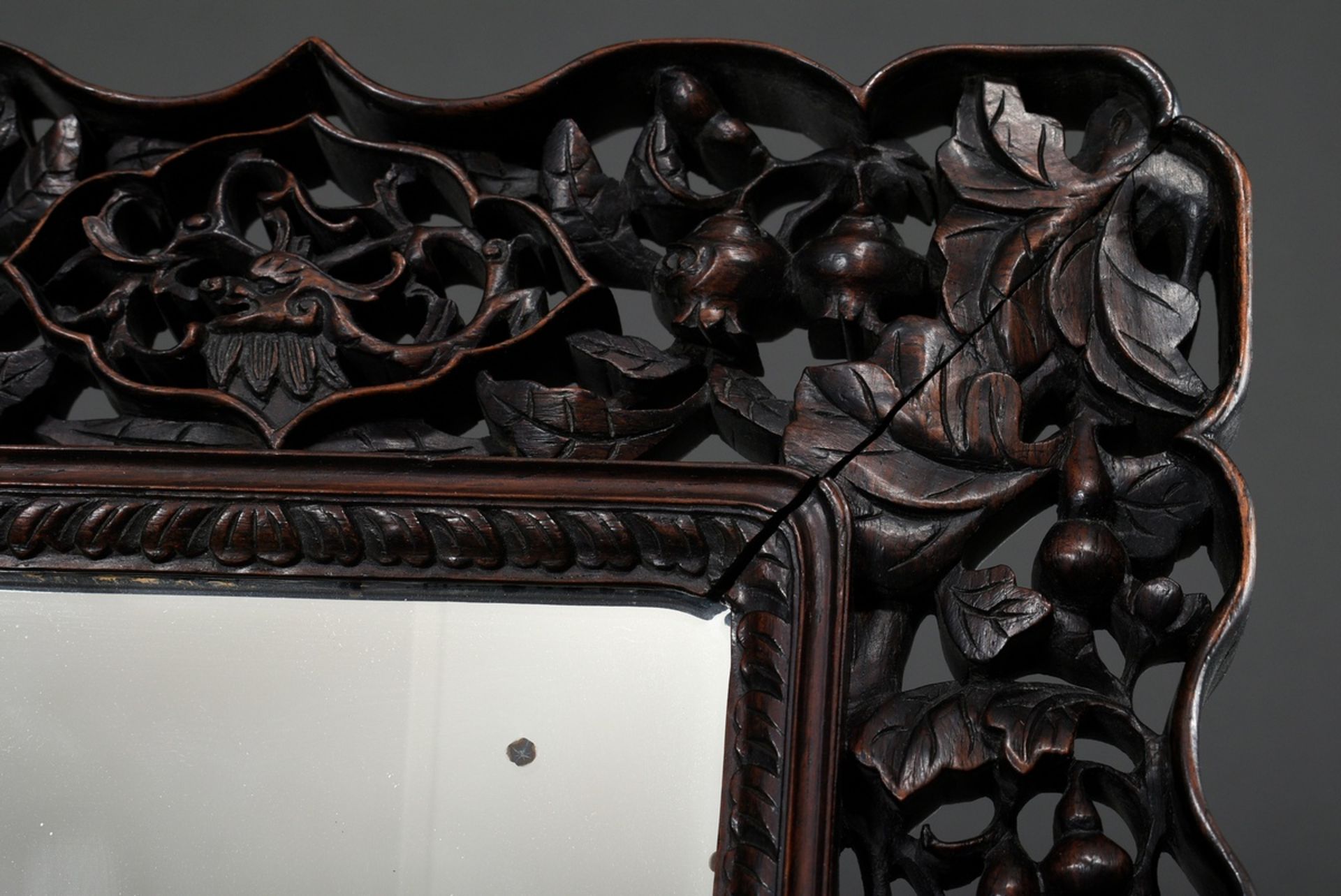 2 Chinese blackwood frames with "dragon and fruit motifs" in fine openwork carving, late Qing dynas - Image 2 of 5