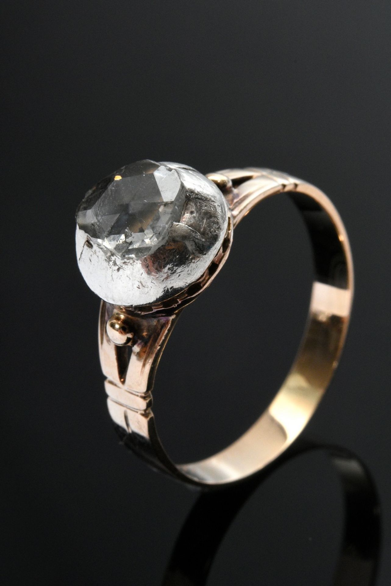 Rotgold 585 Ring mit außergewöhnlicher Diamantrose in Silber gefasst (ca. 0.70ct/P2/TCR), Mariage A