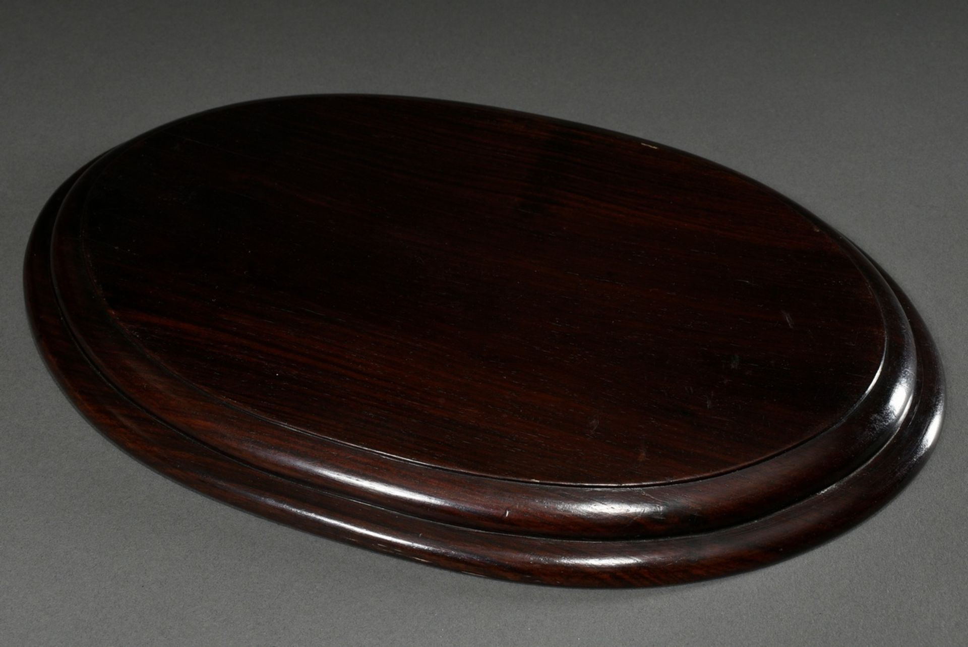 Oval blackwood tray with four silver relief decorations "dragons" on the rim, China circa 1900/1920 - Image 3 of 5